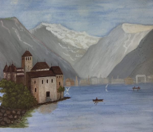 Lakes & Ponds Original Art - Alps Lakeside, Signed, 1889