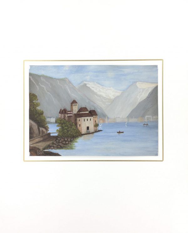 Lakes & Ponds Original Art - Alps Lakeside, Signed, 1889