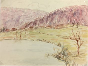 Lakes & Ponds Original Art - Watercolor - Lakeshore, J. Aguillaume, 1978