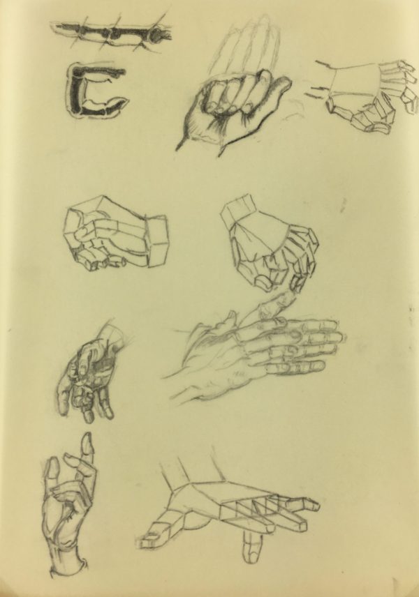 Sketches Original Art - Hand Study, Werner Bell, C.1970