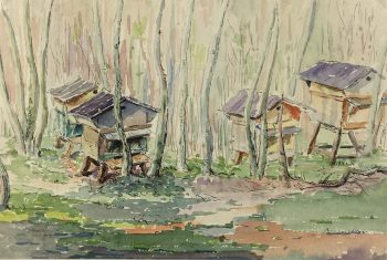 Farm Landscapes Original Art - Chicken Coops, C.1950