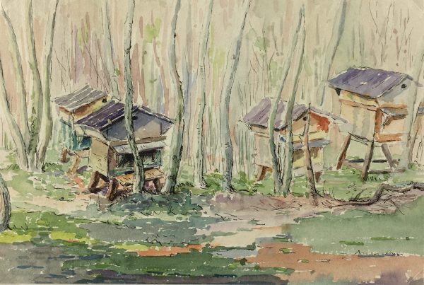 Farm Landscapes Original Art - Chicken Coops, C.1950