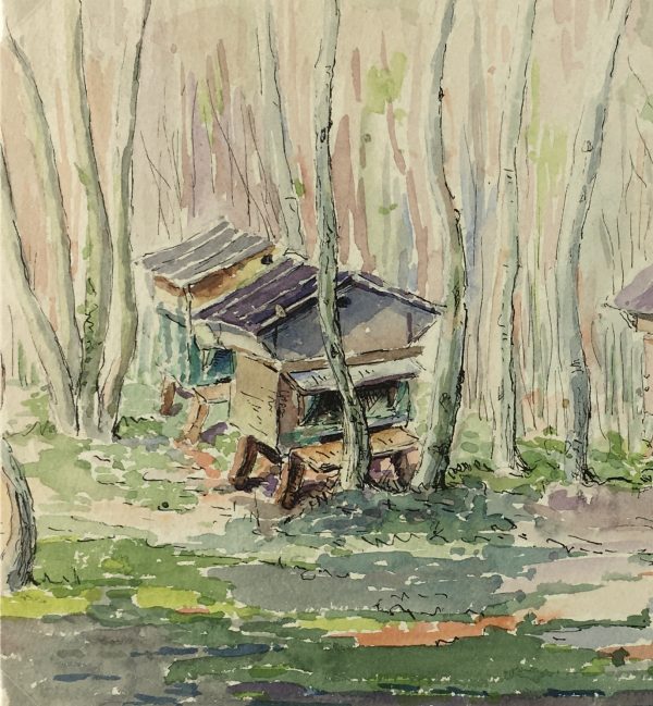 Farm Landscapes Original Art - Chicken Coops, C.1950