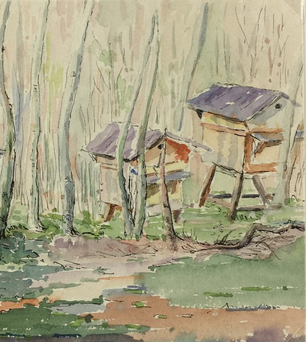 Farm Landscapes Original Art - Chicken Coops, C.1950
