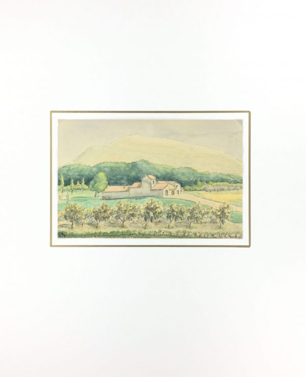 Farm Landscapes Original Art - Olives and Farm, Signed, 1970