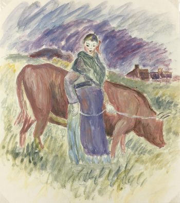 Farm Landscapes Original Art - French Watercolor, J. Aguillaume, C.1970