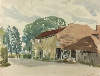 Farm Landscapes Original Art - Farmhouse Watercolor, W. Cristall, C.1930