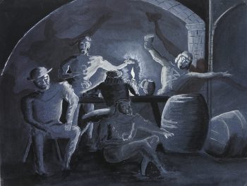 Figures Original Art - Tavern Gathering, Fillon, C.1960