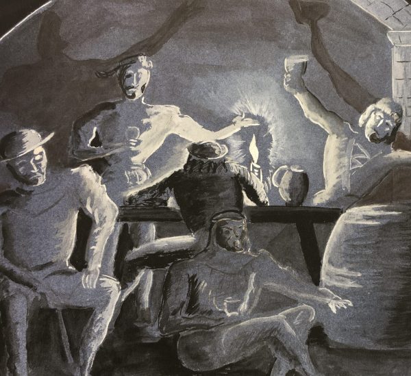 Figures Original Art - Tavern Gathering, Fillon, C.1960