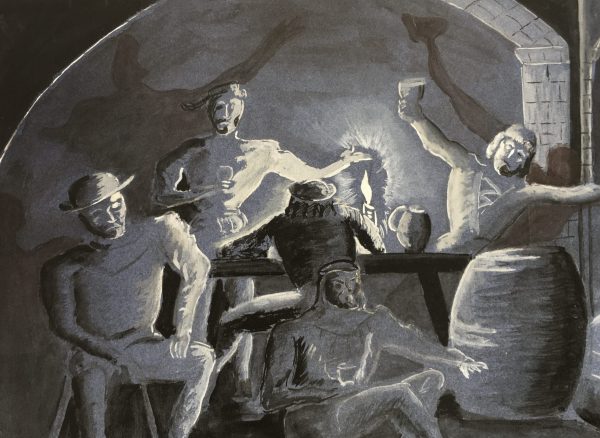 Figures Original Art - Tavern Gathering, Fillon, C.1960