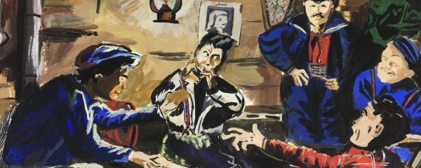 Figures Original Art - Winter Cabin, Gouache, C.1950