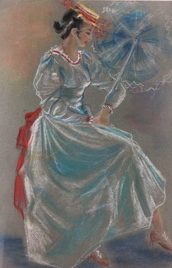 Figures Original Art - Femme a l Ombrelle, C.1950