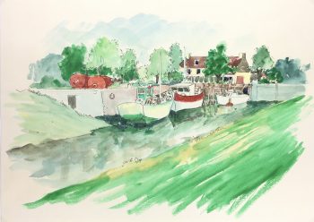 Animals Fish & Fishing Original Art - Fishing Boats, c.1970