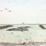 Animals Fish & Fishing Original Art - Quiet Marsh, c.1960