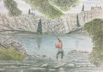 Animals Fish & Fishing Original Art - Fishing, Joan Powell, 1990