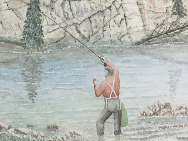 Animals Fish & Fishing Original Art - Fishing, Joan Powell, 1990