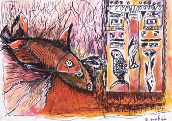 Animals Fish & Fishing Original Art - Fish, Modern, P. Mahee, 2000