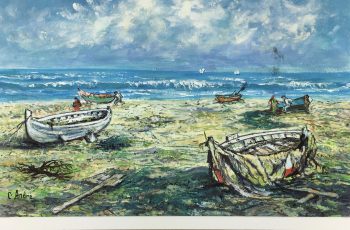 Maritime Original Art - Fishing Boats, C. Andre Gouache, 1990