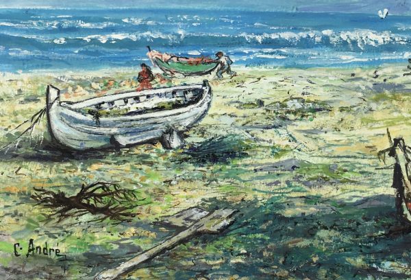 Maritime Original Art - Fishing Boats, C. Andre Gouache, 1990