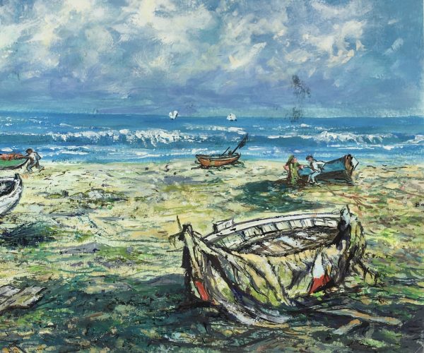 Maritime Original Art - Fishing Boats, C. Andre Gouache, 1990