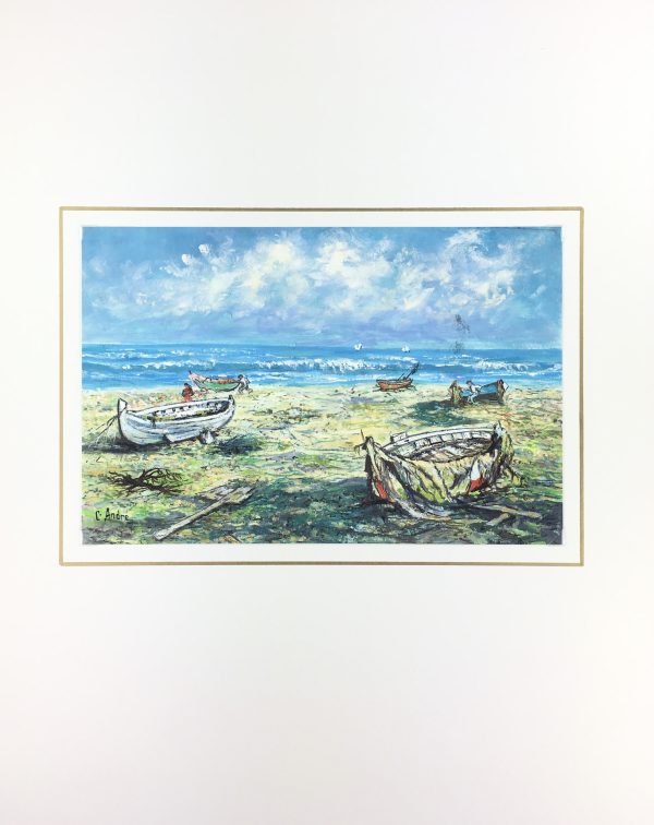 Maritime Original Art - Fishing Boats, C. Andre Gouache, 1990