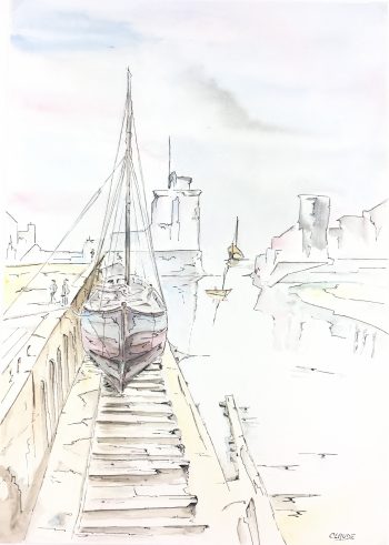 Maritime Original Art - Boats at Dusk, Claude, 1985