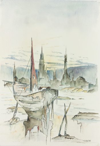 Maritime Original Art - Boats at Dusk, Claude, 1985