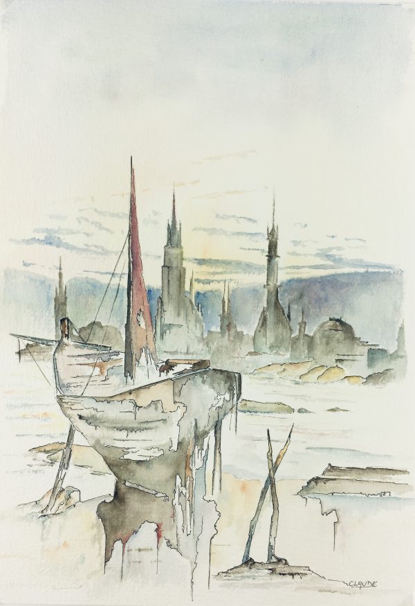 Maritime Original Art - Boats at Dusk, Claude, 1985