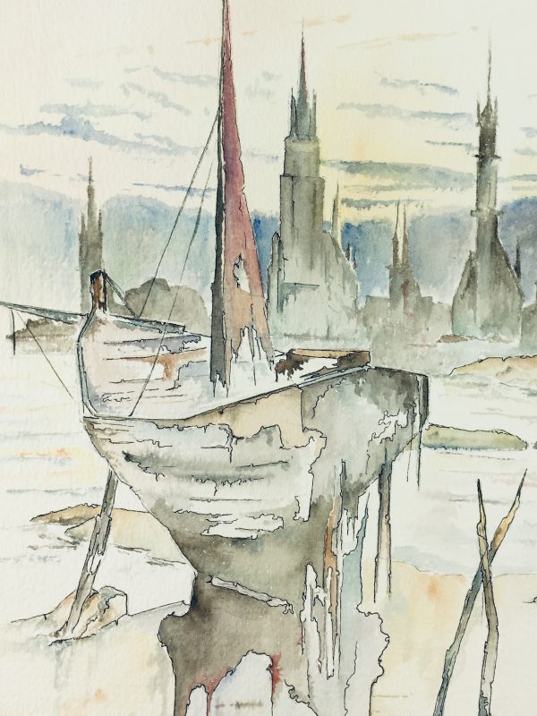 Maritime Original Art - Boats at Dusk, Claude, 1985