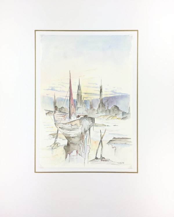 Maritime Original Art - Boats at Dusk, Claude, 1985