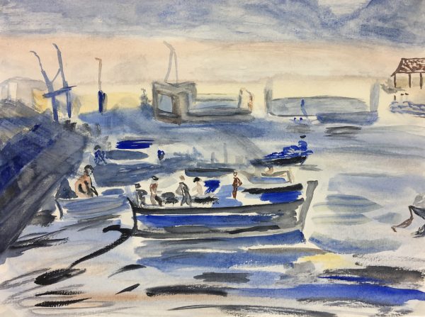Maritime Original Art - Blue Port, C.1950