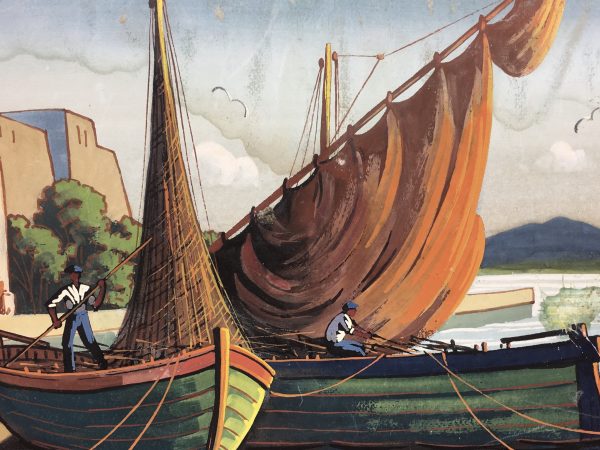 Maritime Original Art - Fishermen, L. Heron, C.1950
