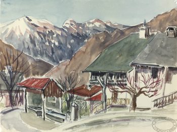 Mountains Original Art - Alpine Town, M. Bermond (1911-1991), C.1950