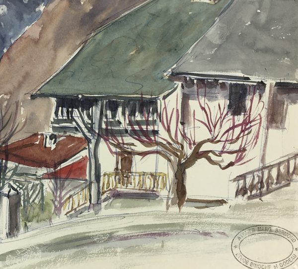 Mountains Original Art - Alpine Town, M. Bermond (1911-1991), C.1950