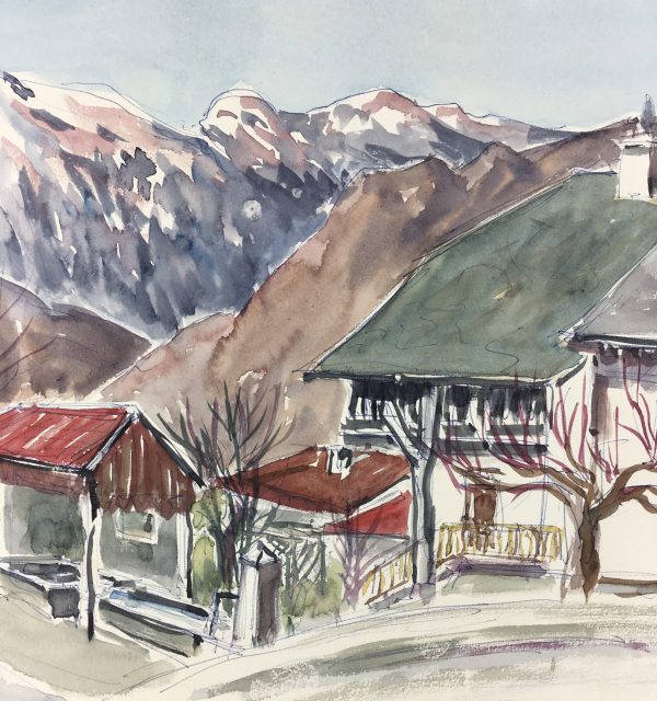 Mountains Original Art - Alpine Town, M. Bermond (1911-1991), C.1950