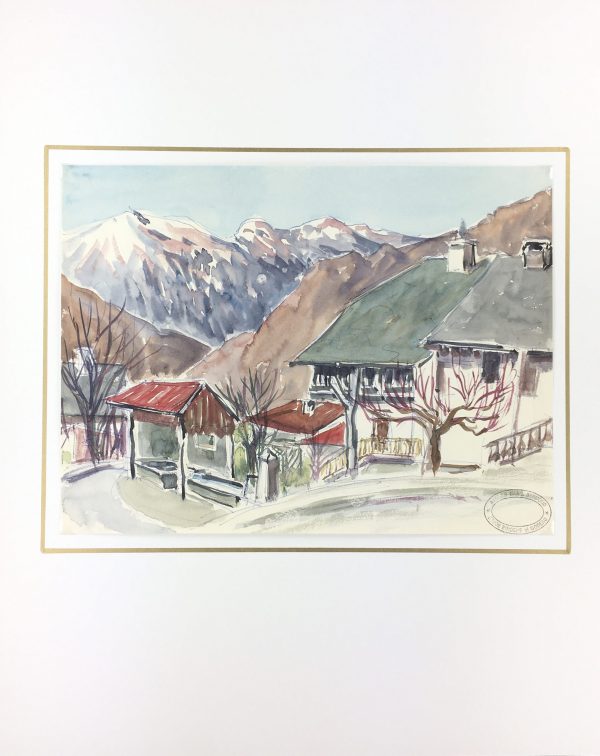 Mountains Original Art - Alpine Town, M. Bermond (1911-1991), C.1950