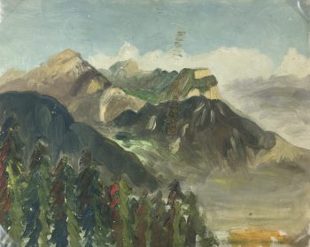 Mountains Original Art - Acrylic Landscape, H. Cronin, C.1950