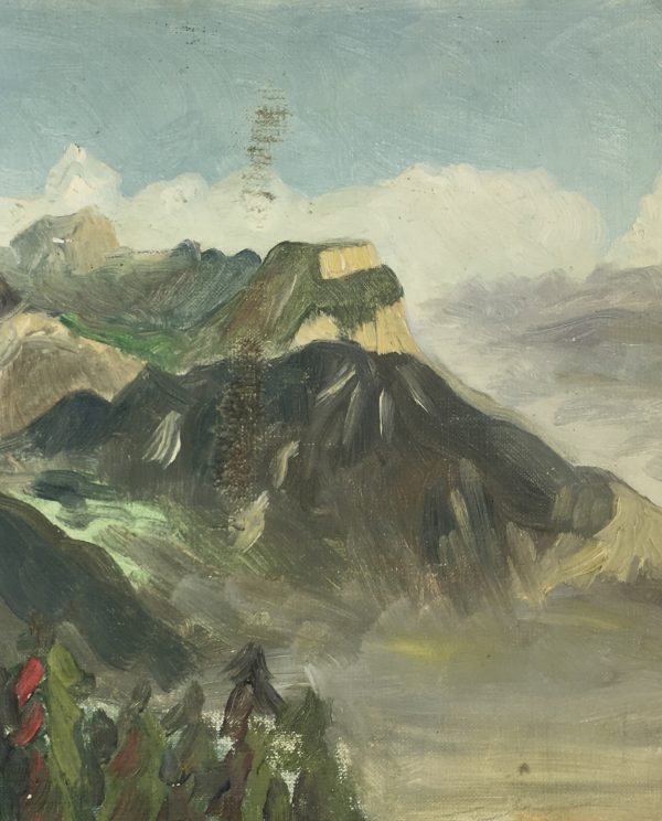 Mountains Original Art - Acrylic Landscape, H. Cronin, C.1950