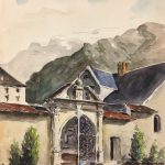 Mountains Original Art - Town Gate, Signed, 1953