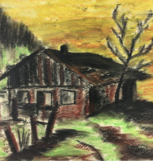 Mountains Original Art - Mountain Lodge, Signed, 1966