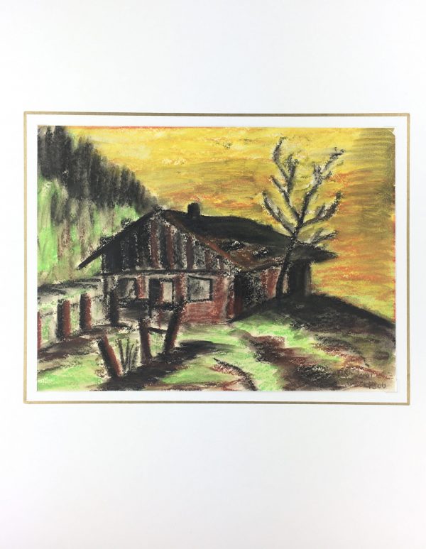 Mountains Original Art - Mountain Lodge, Signed, 1966