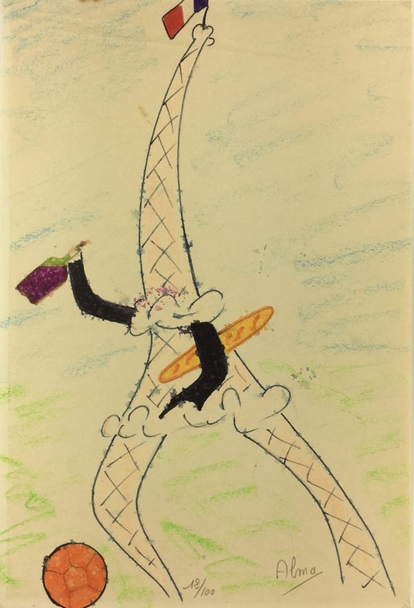 Paris, France Original Art - Eiffel Tower, Alma, C.1950