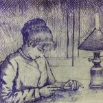 Portraits Original Art - Sewing, Emile Cravoisier, C.1930