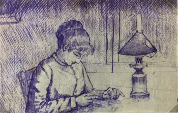 Portraits Original Art - Sewing, Emile Cravoisier, C.1930