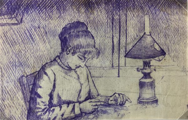 Portraits Original Art - Sewing, Emile Cravoisier, C.1930