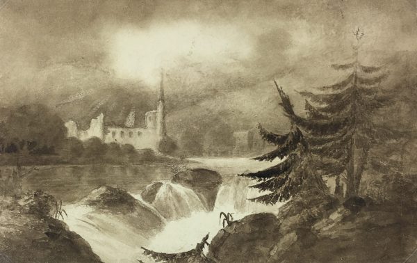 Rivers Original Art - Ink Wash - Waterfall, C.1880