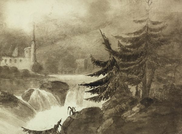 Rivers Original Art - Ink Wash - Waterfall, C.1880