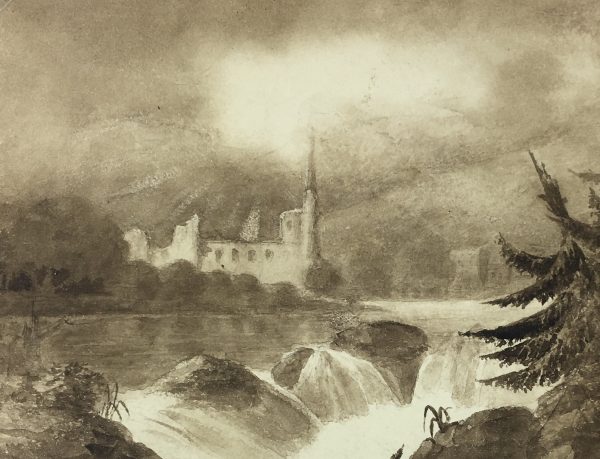 Rivers Original Art - Ink Wash - Waterfall, C.1880