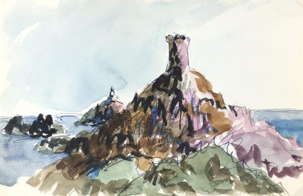 Seascapes Original Art - Old and New Lighthouse, c.1950