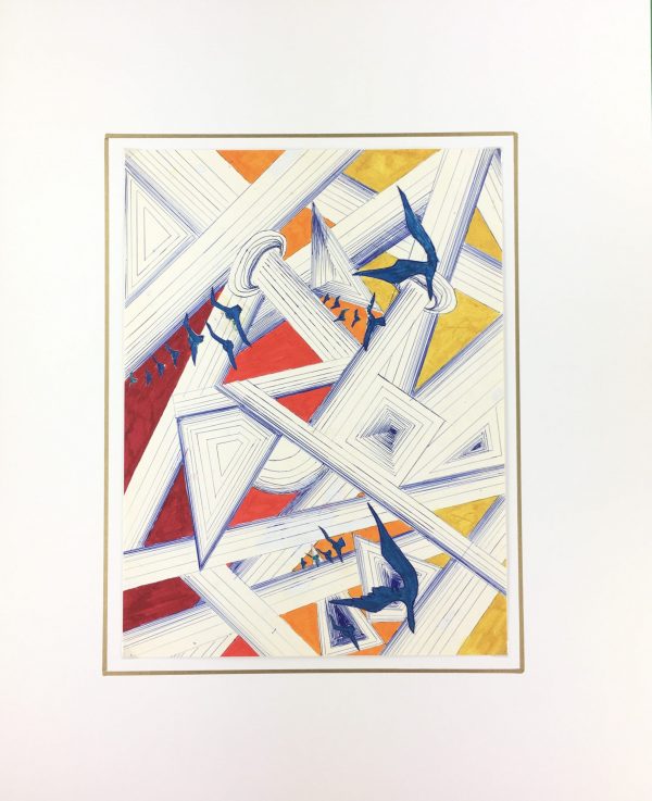 Surreal Modern Original Art - Birds & Lines, C.1970